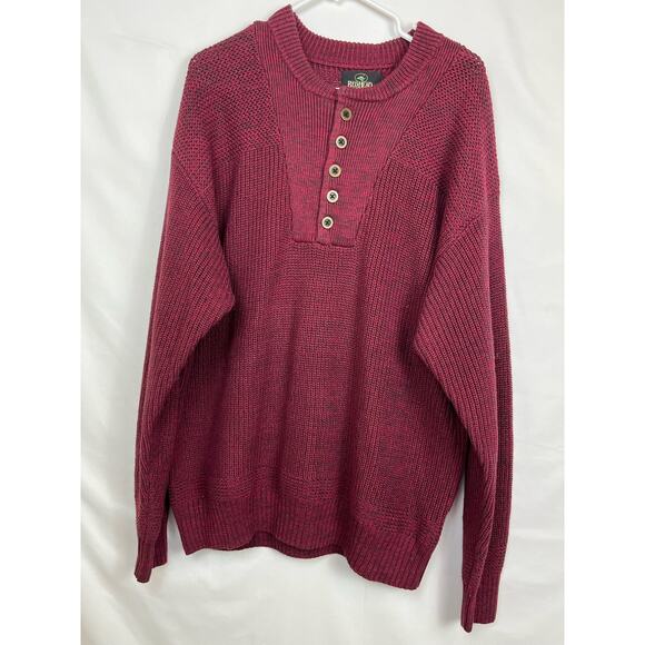 Vintage Red Head Men's LRG Tall Red Button Down Chunky Knit Henley Style Sweater - Picture 1 of 6